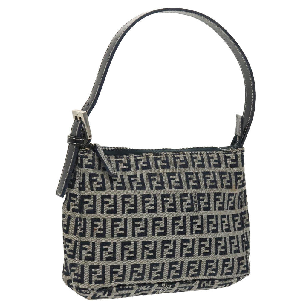 FENDI Zucchino Canvas Shoulder Bag Navy Silver98857