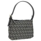 FENDI Zucchino Canvas Shoulder Bag Navy Silver98857