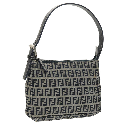FENDI Zucchino Canvas Shoulder Bag Navy Silver98857