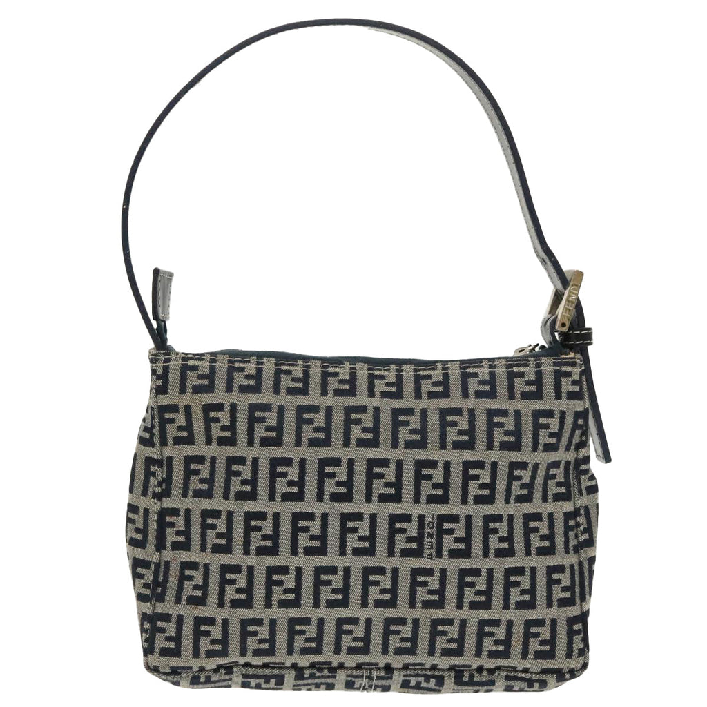 FENDI Zucchino Canvas Shoulder Bag Navy Silver98857
