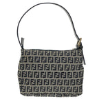 FENDI Zucchino Canvas Shoulder Bag Navy Silver98857