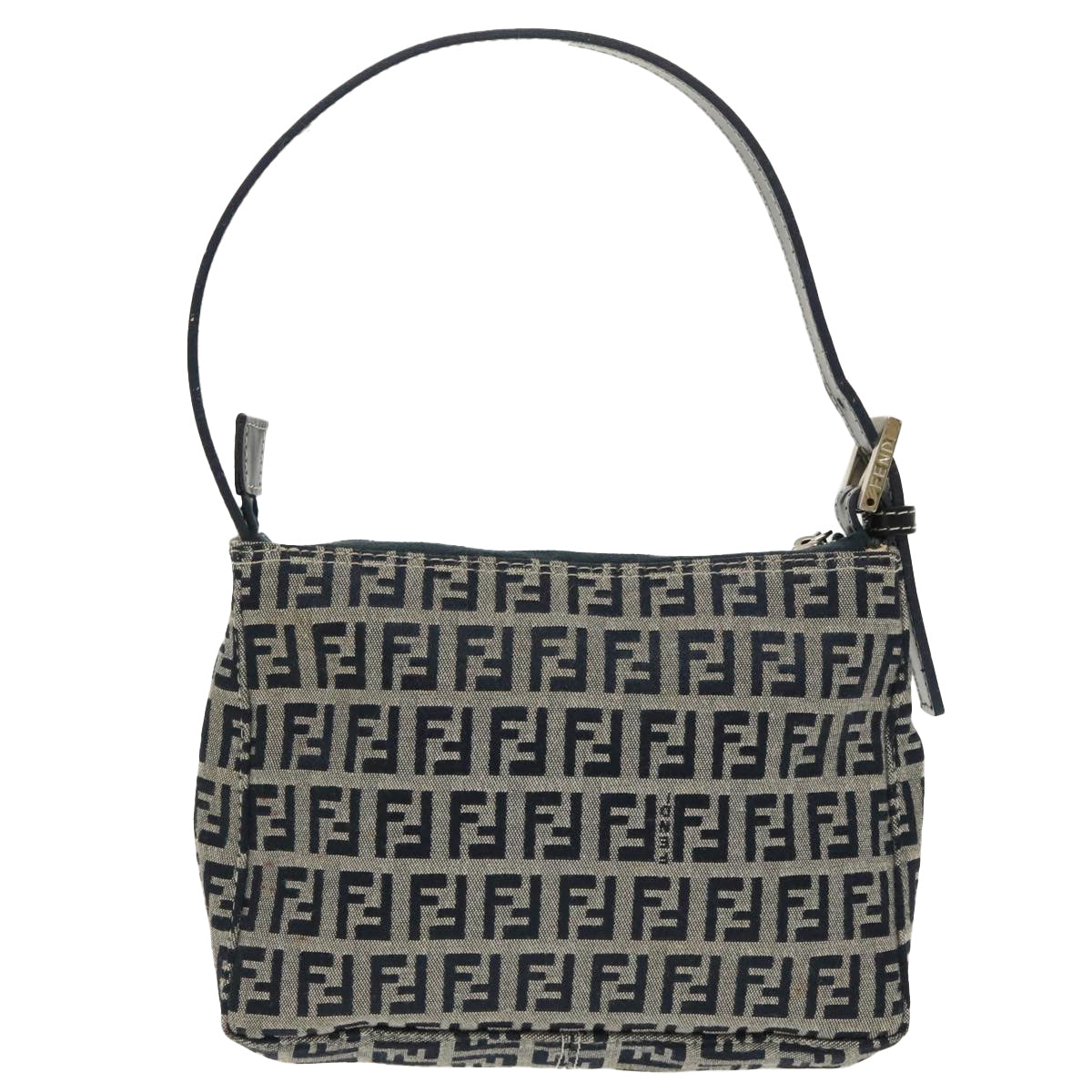 FENDI Zucchino Canvas Shoulder Bag Navy Silver98857