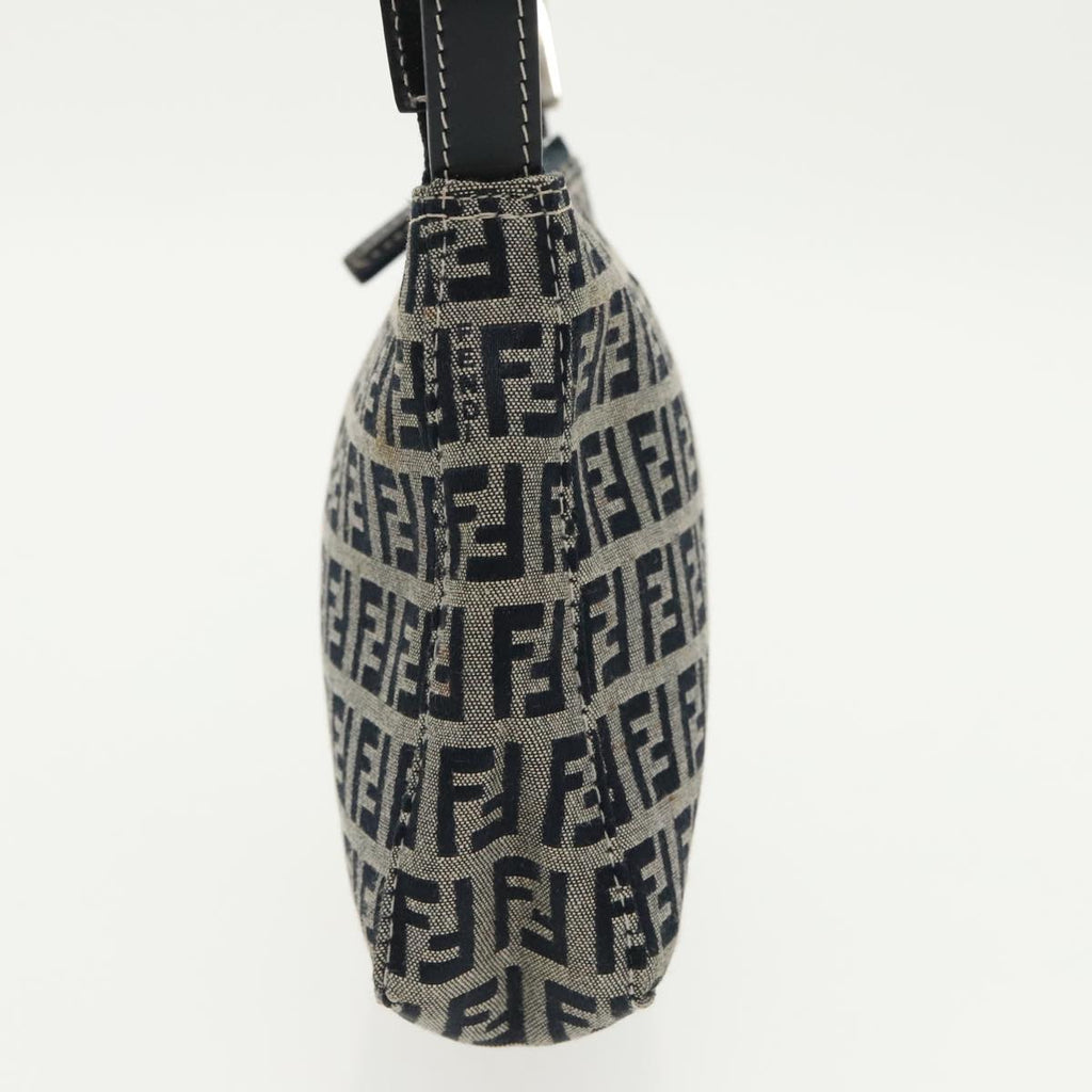 FENDI Zucchino Canvas Shoulder Bag Navy Silver98857