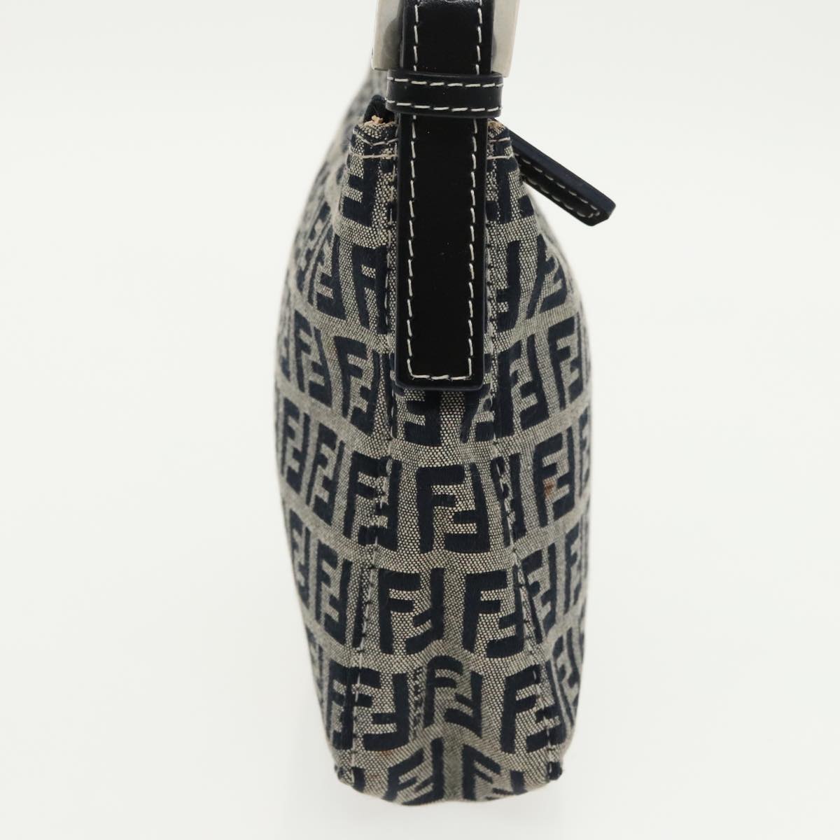 FENDI Zucchino Canvas Shoulder Bag Navy Silver98857