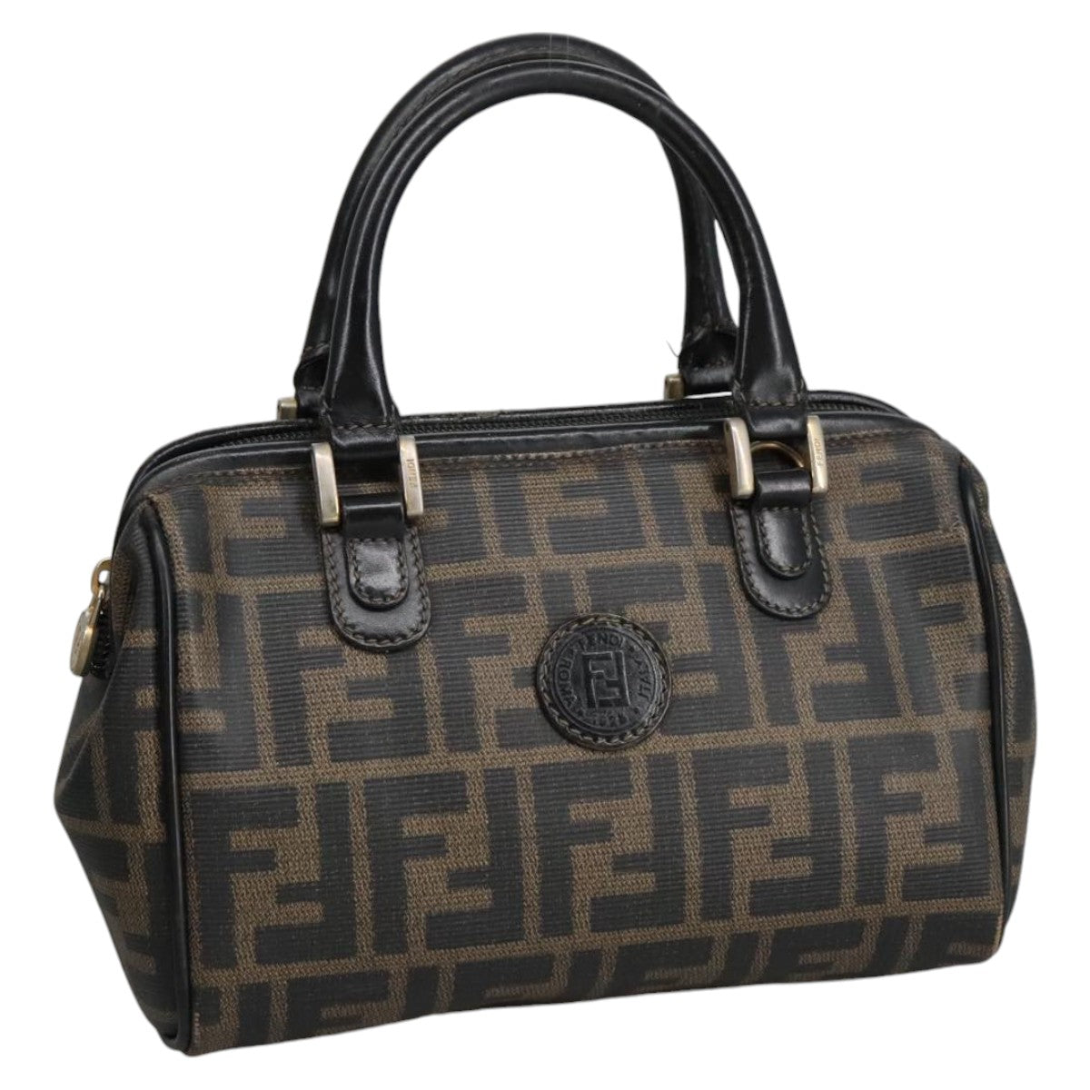 FENDI Zucca Canvas Hand Bag Brown Black98983