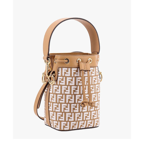 Fendi Mon Tresor Rafia Bucket Bag with Chenille FF Logo