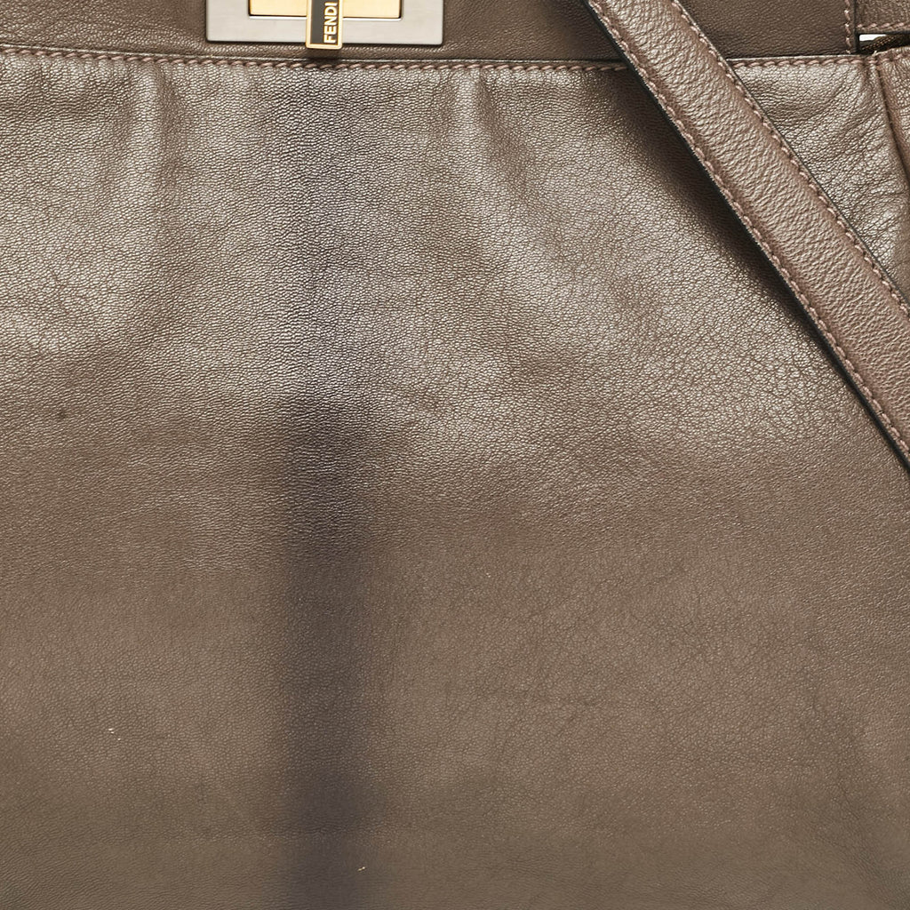 Fendi Grey Leather Large Peekaboo Top Handle Bag