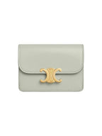 CELINE Flap Triomphe Shiny Calfskin Card Wallet Light Clay