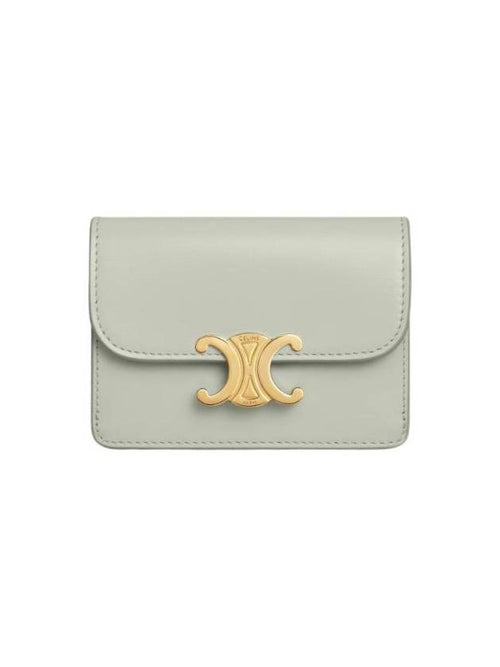 CELINE Flap Triomphe Shiny Calfskin Card Wallet Light Clay