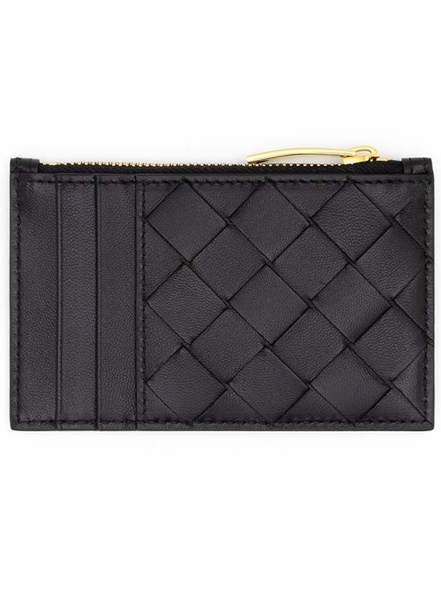 Bottega Veneta Intrecciato Zipper Leather Card Wallet Black