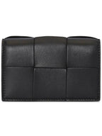 Bottega Veneta Intrecciato Flap Card Wallet Black