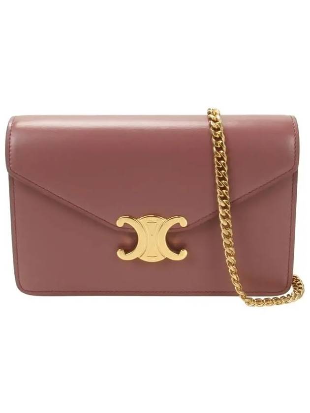 CELINE Triomphe Chain Shiny Calfskin Half Wallet Vintage Rose
