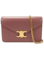 CELINE Triomphe Chain Shiny Calfskin Half Wallet Vintage Rose