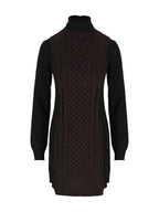 Fendi High Neck Cashmere Midi Dress Dark Purple