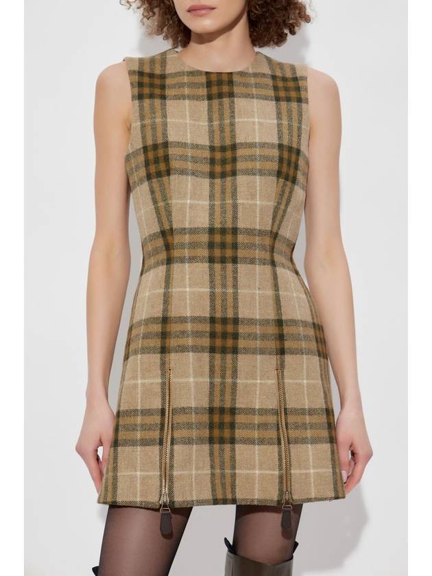 Burberry Burberry Wool Dress With Check Pattern, Women's, Beige
