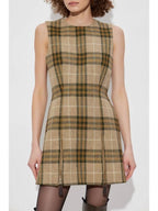 Burberry Burberry Wool Dress With Check Pattern, Women's, Beige