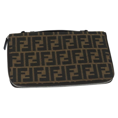 FENDI Zucca Canvas Travel Pouch Brown Black gold99040
