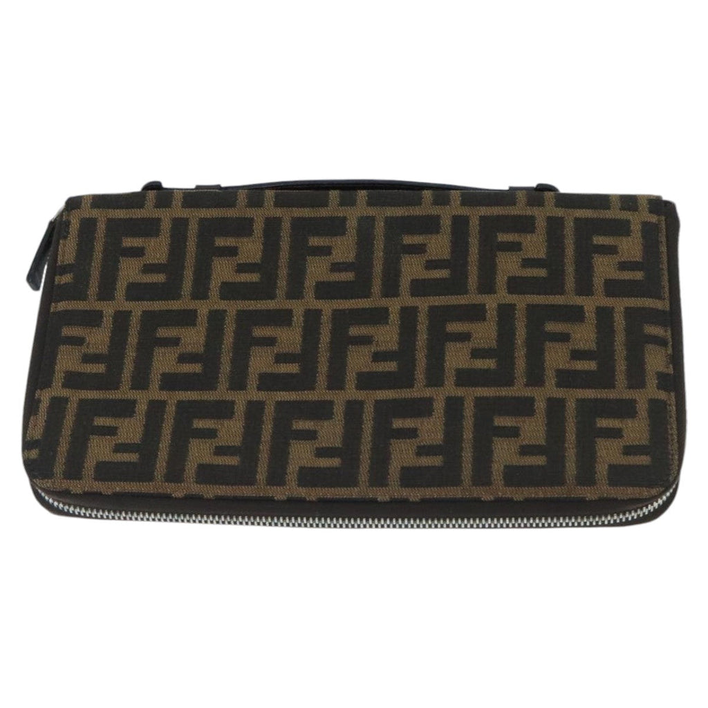 FENDI Zucca Canvas Travel Pouch Brown Black gold99040