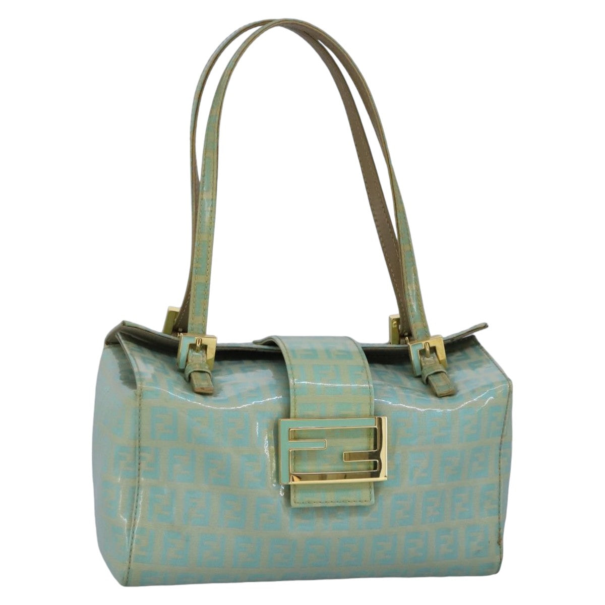 FENDI Zucchino Canvas Hand Bag Patent leather Green99134