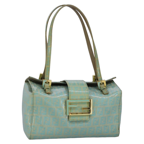 FENDI Zucchino Canvas Hand Bag Patent leather Green99134