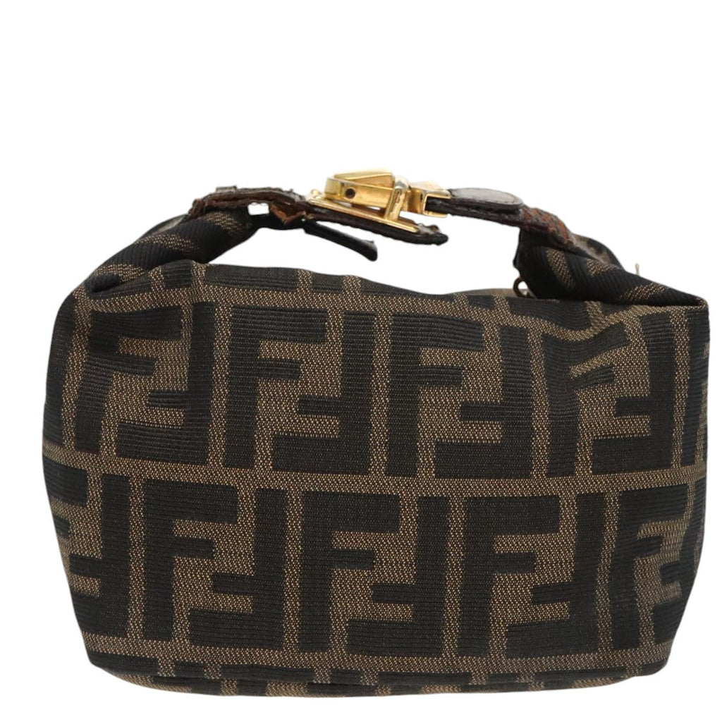 FENDI Zucca Canvas Vanity Pouch Brown Black gold99147