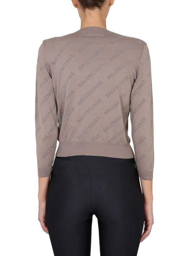 Balenciaga All-Over Logo Print Cotton Crop Cardigan Beige