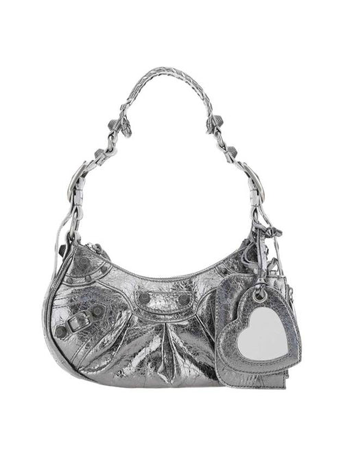 Balenciaga Metallic Le Cagol XS Lambskin Shoulder Bag Dark Silver
