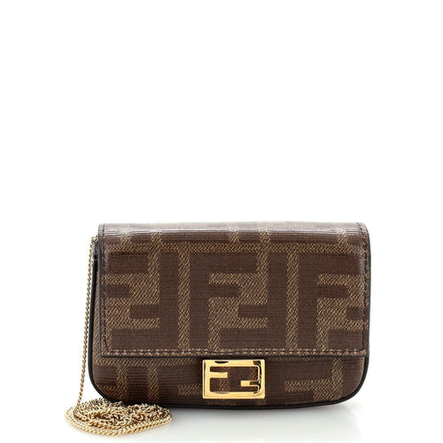 FENDI Chain Baguette Charm Bag Zucca Coated Canvas Nano