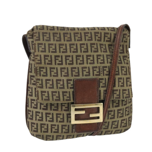 FENDI Zucchino Canvas Mamma Baguette Shoulder Bag Beige Gold99429