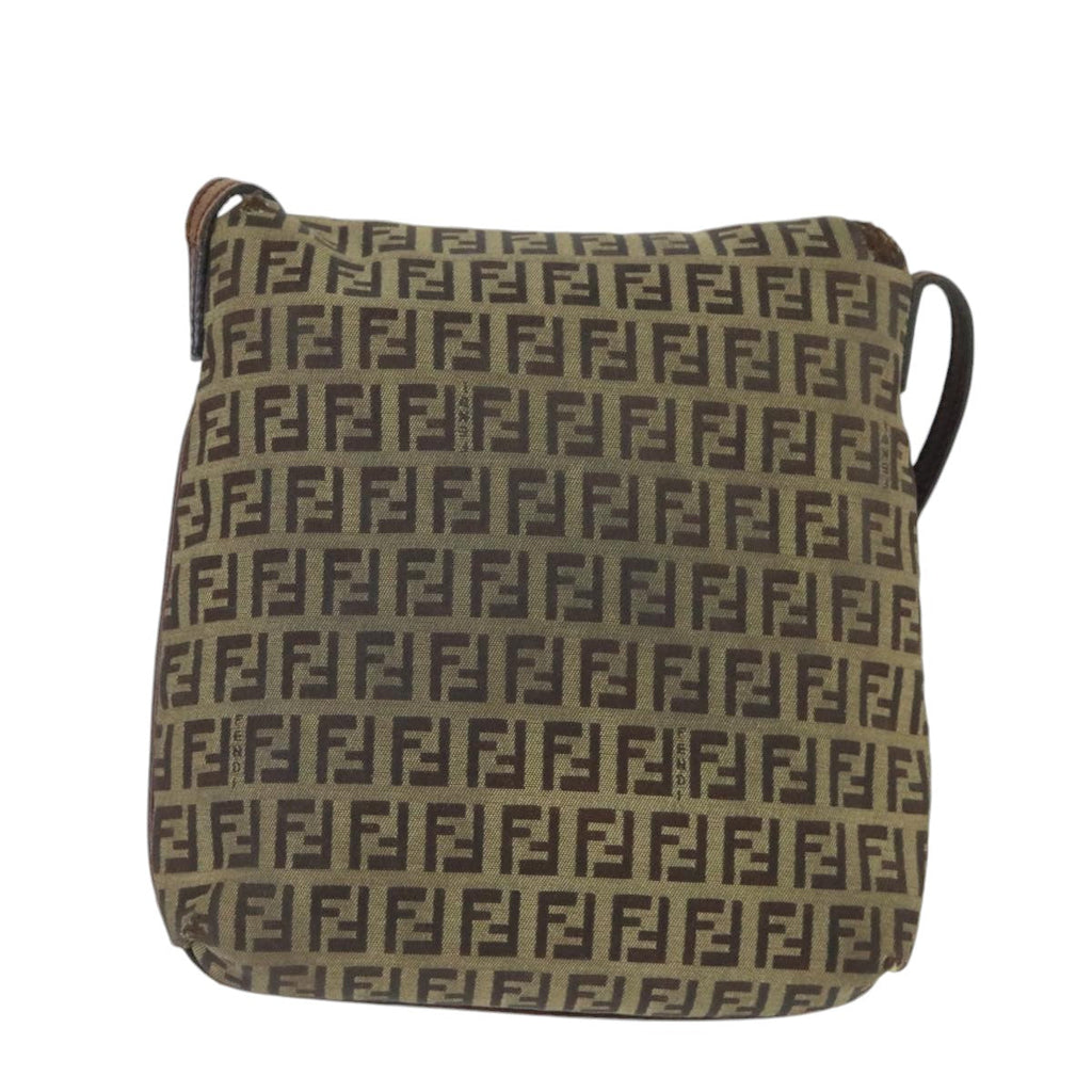 FENDI Zucchino Canvas Mamma Baguette Shoulder Bag Beige Gold99429
