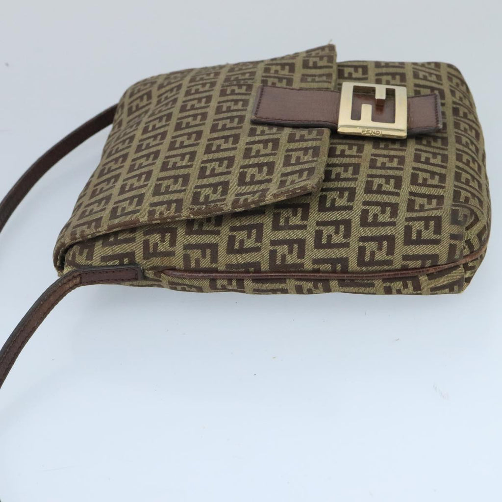 FENDI Zucchino Canvas Mamma Baguette Shoulder Bag Beige Gold99429