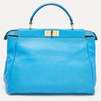 Fendi Blue Leather Large Peekaboo Top Handle Bag