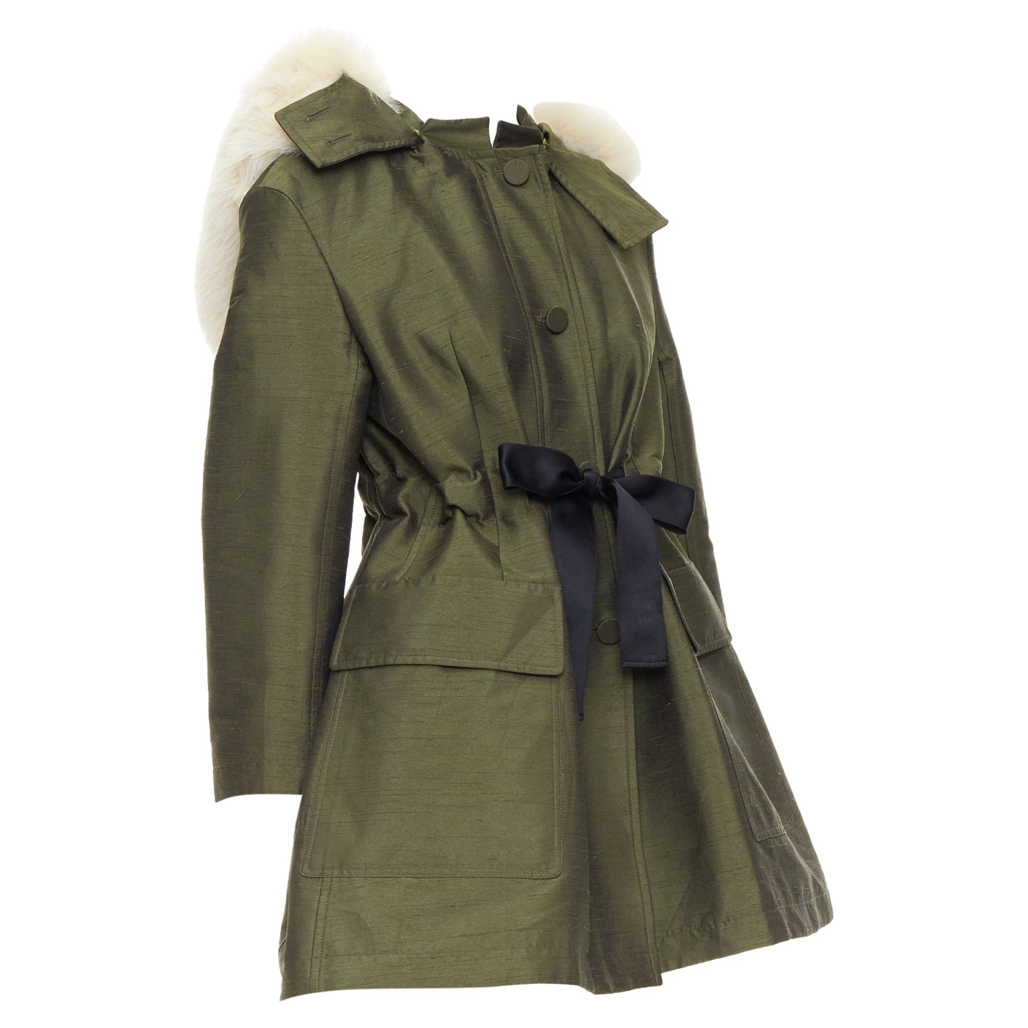 Dior military fur hood belted coat
