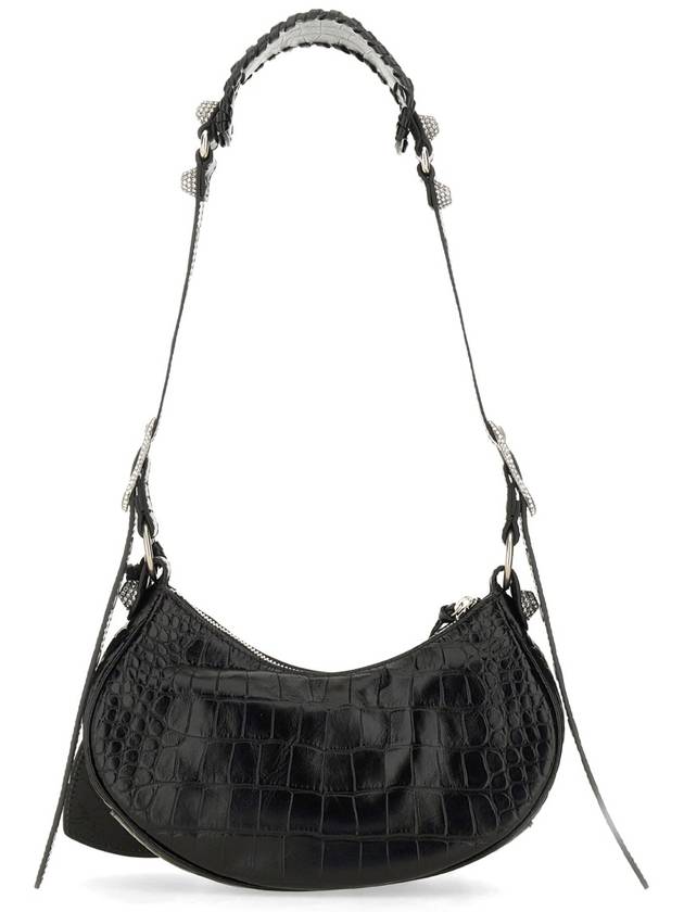 Balenciaga Le Cagole Crocodile Embossed Shoulder Bag Black