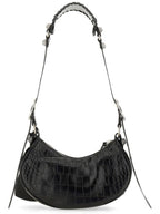 Balenciaga Le Cagole Crocodile Embossed Shoulder Bag Black