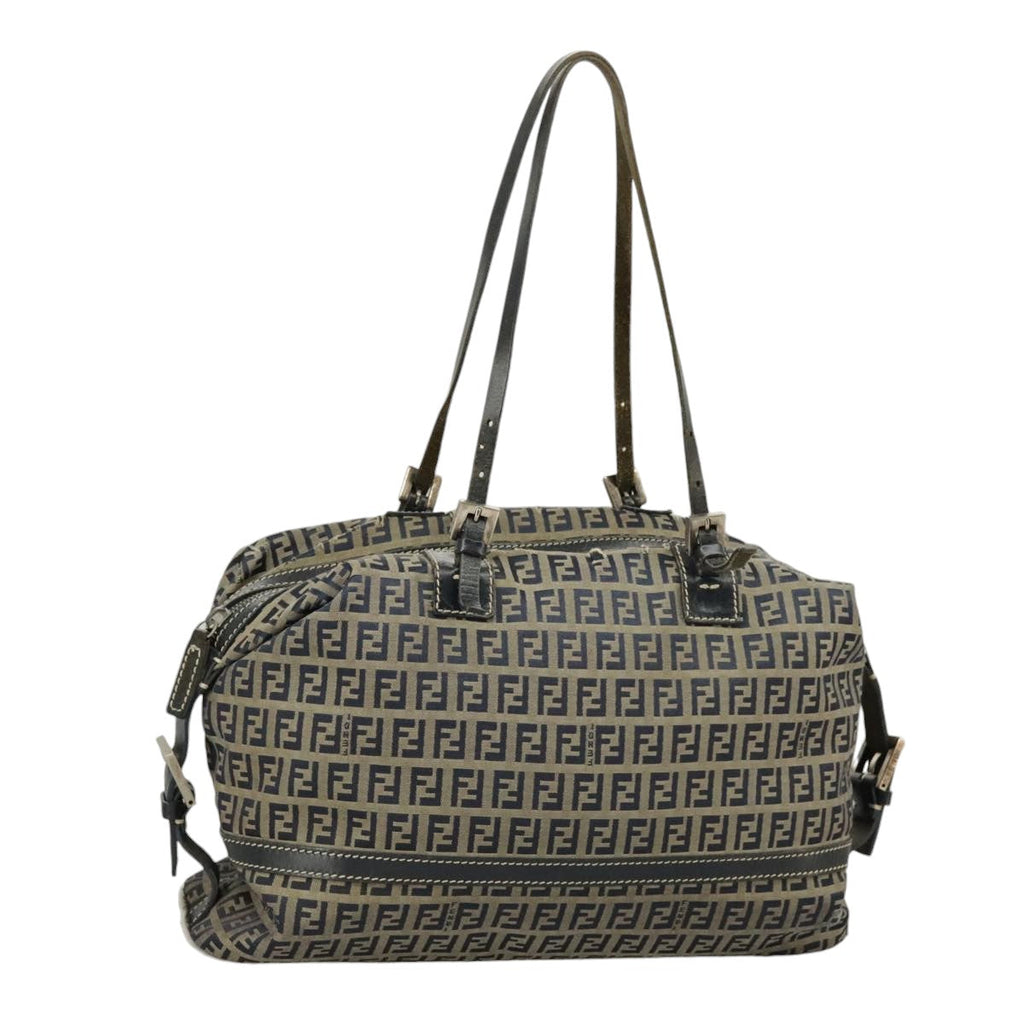 FENDI Zucchino Canvas Hand Bag Navy Silver99666