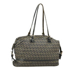 FENDI Zucchino Canvas Hand Bag Navy Silver99666