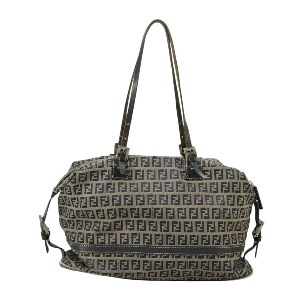 FENDI Zucchino Canvas Hand Bag Navy Silver99666