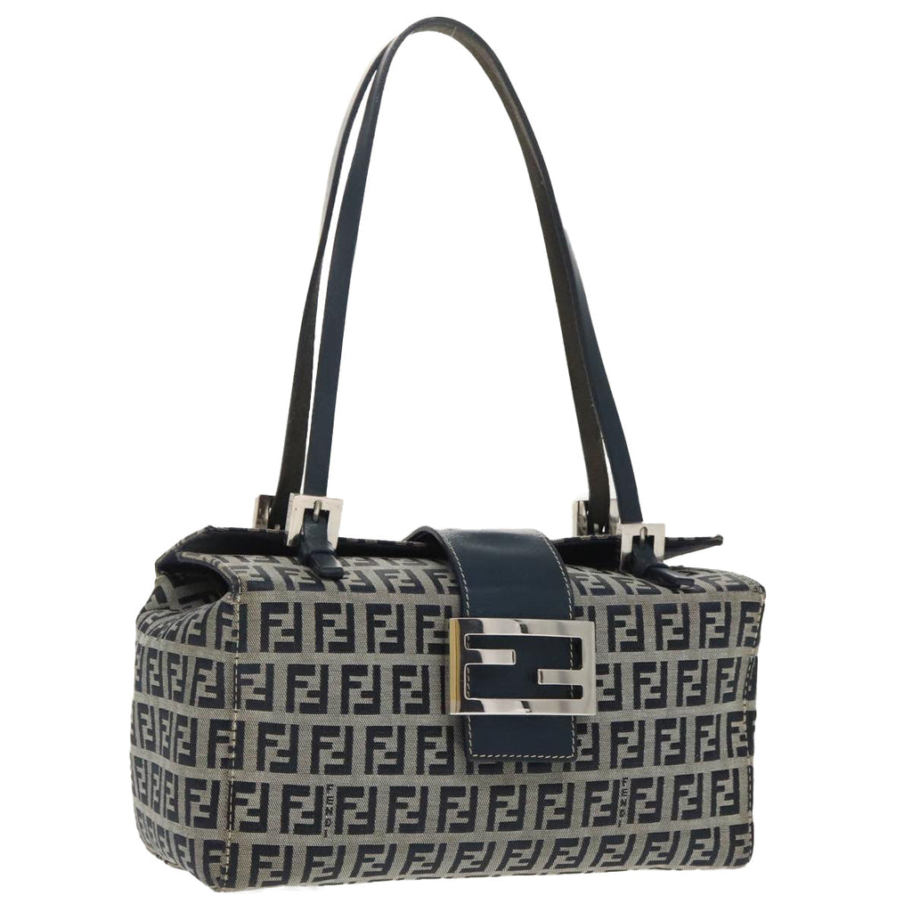 FENDI Zucchino Canvas Hand Bag Navy Silver99690