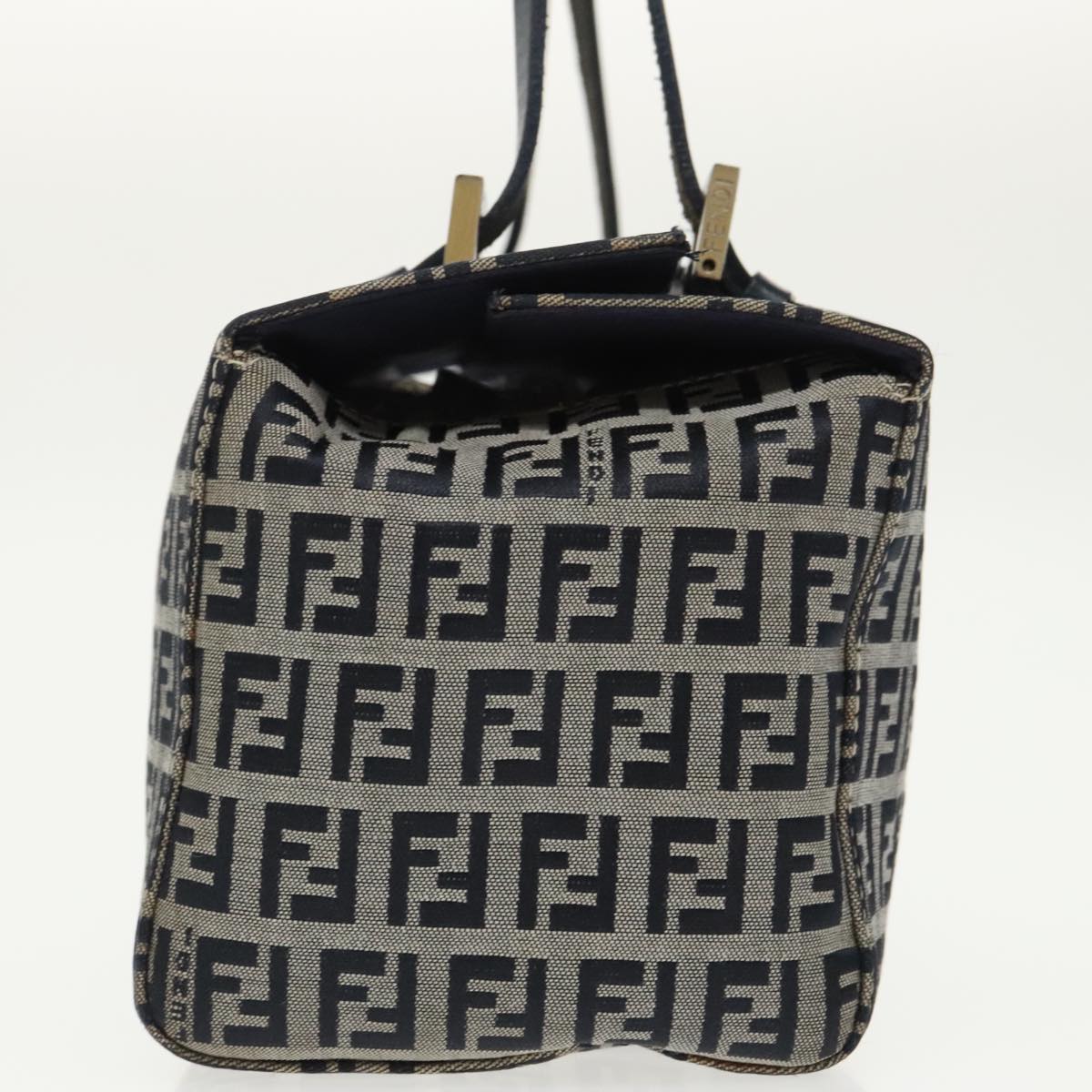 FENDI Zucchino Canvas Hand Bag Navy Silver99690