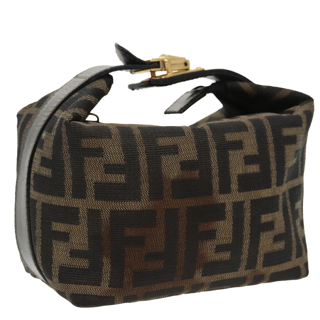 FENDI Zucca Canvas Vanity Pouch Brown Black gold99693