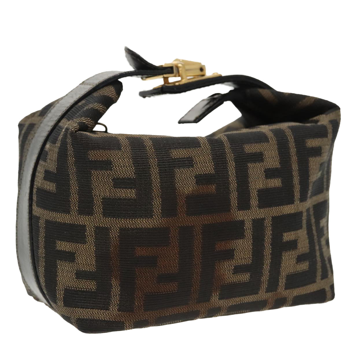 FENDI Zucca Canvas Vanity Pouch Brown Black gold99693