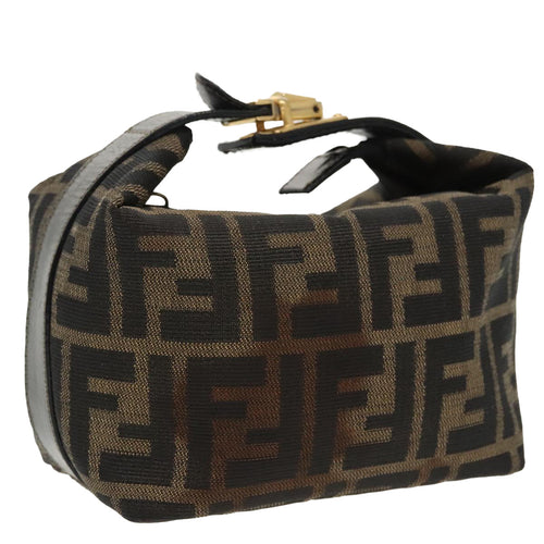 FENDI Zucca Canvas Vanity Pouch Brown Black gold99693