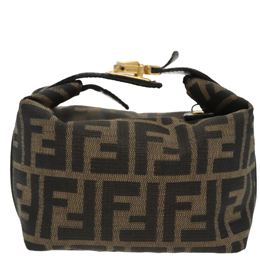 FENDI Zucca Canvas Vanity Pouch Brown Black gold99693