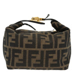 FENDI Zucca Canvas Vanity Pouch Brown Black gold99693