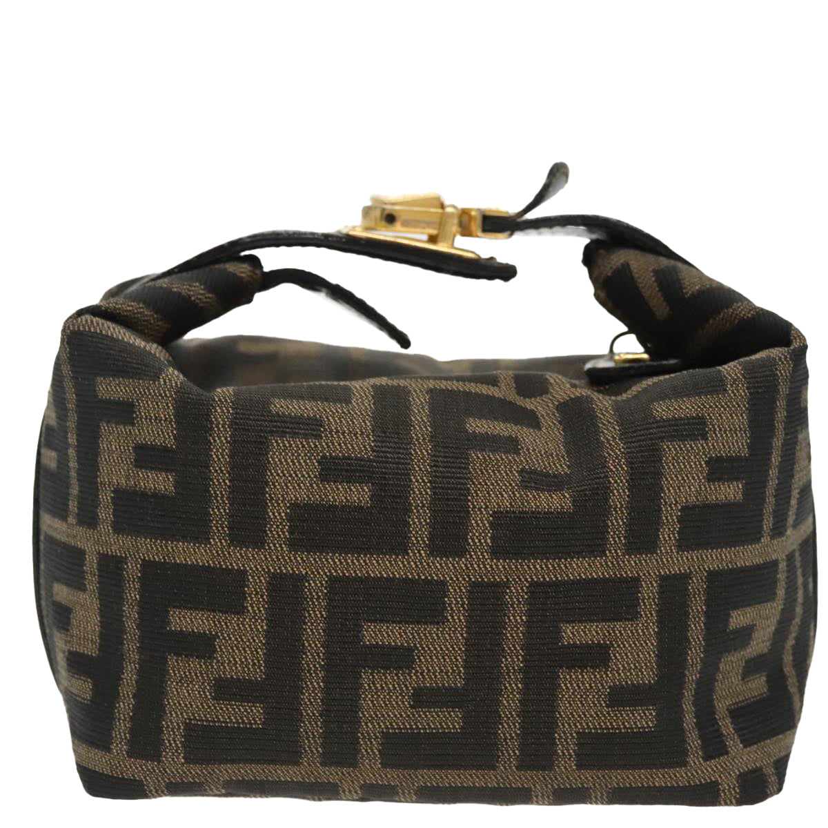 FENDI Zucca Canvas Vanity Pouch Brown Black gold99693