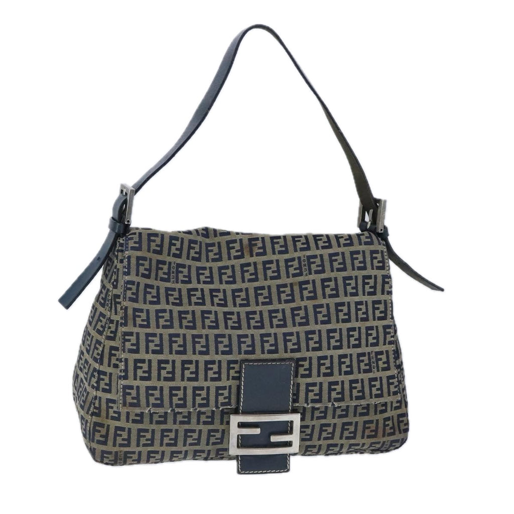FENDI Zucchino Canvas Shoulder Bag Navy99738