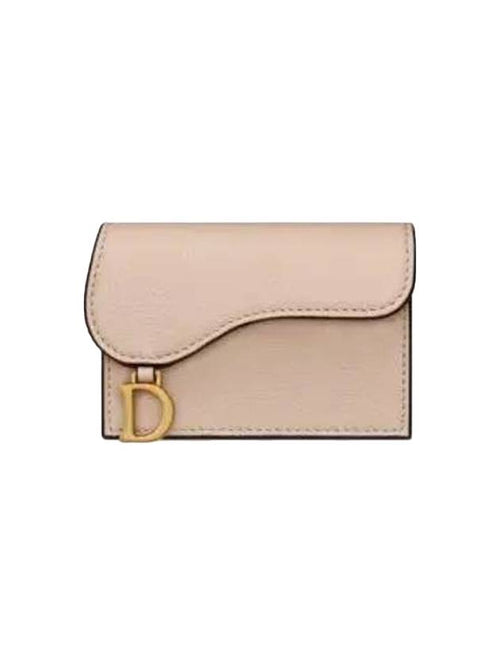 Saddle Bloom Goatskin Flap Card Wallet Caramel Beige Dior