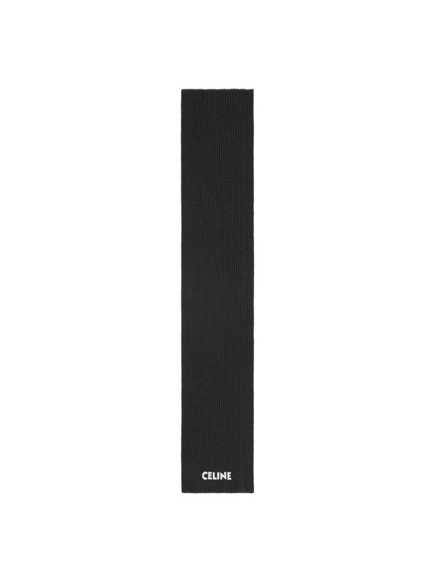 CELINE Logo Ribbed Wool Muffler Black