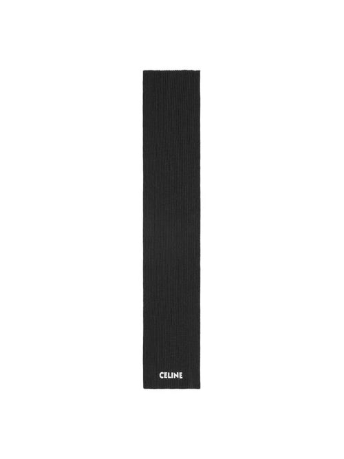 CELINE Logo Ribbed Wool Muffler Black